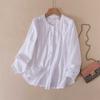 Chemisiers et chemises à manches longues plissés en coton à col rond pour femmes, haut ample de printemps, style rétro, pour les déplacements quotidiens