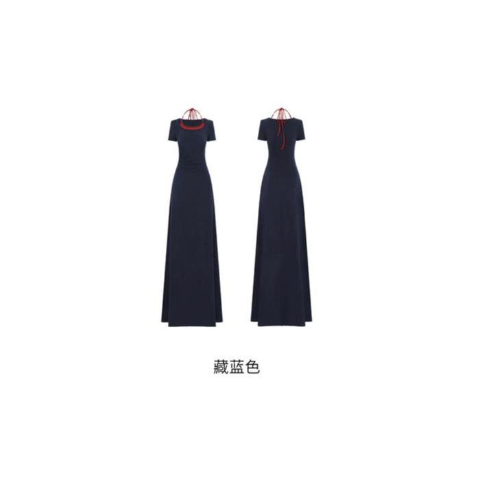 Korean slim short-sleeved summer niche dress design sense waist new temperament casual super fairy long dress skirt S