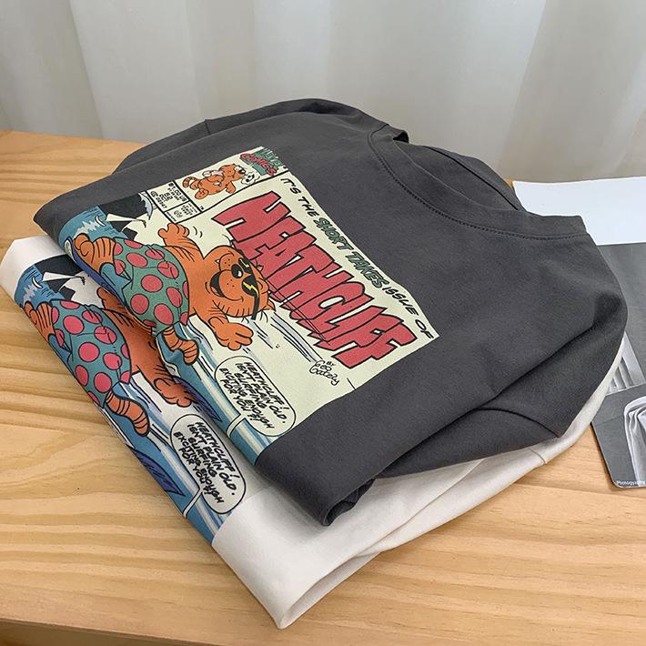 Women's Oversized Cartoon Print Morandi Color T-Shirt