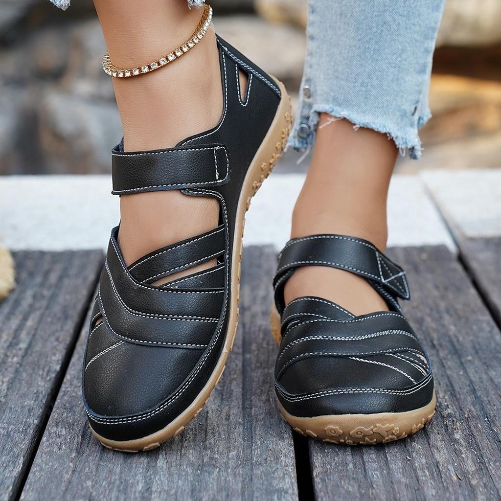 Breathable Casual Shoes with Retro Velcro Fasteners, Large Size, New Style, Open Design for Women