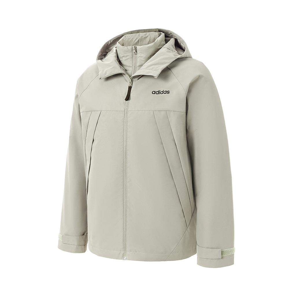 Adidas Solid Color Three-In-One Outdoor Windproof Warm Hooded Long Sleeve Jacket Unisex Jacket Gray JL8264