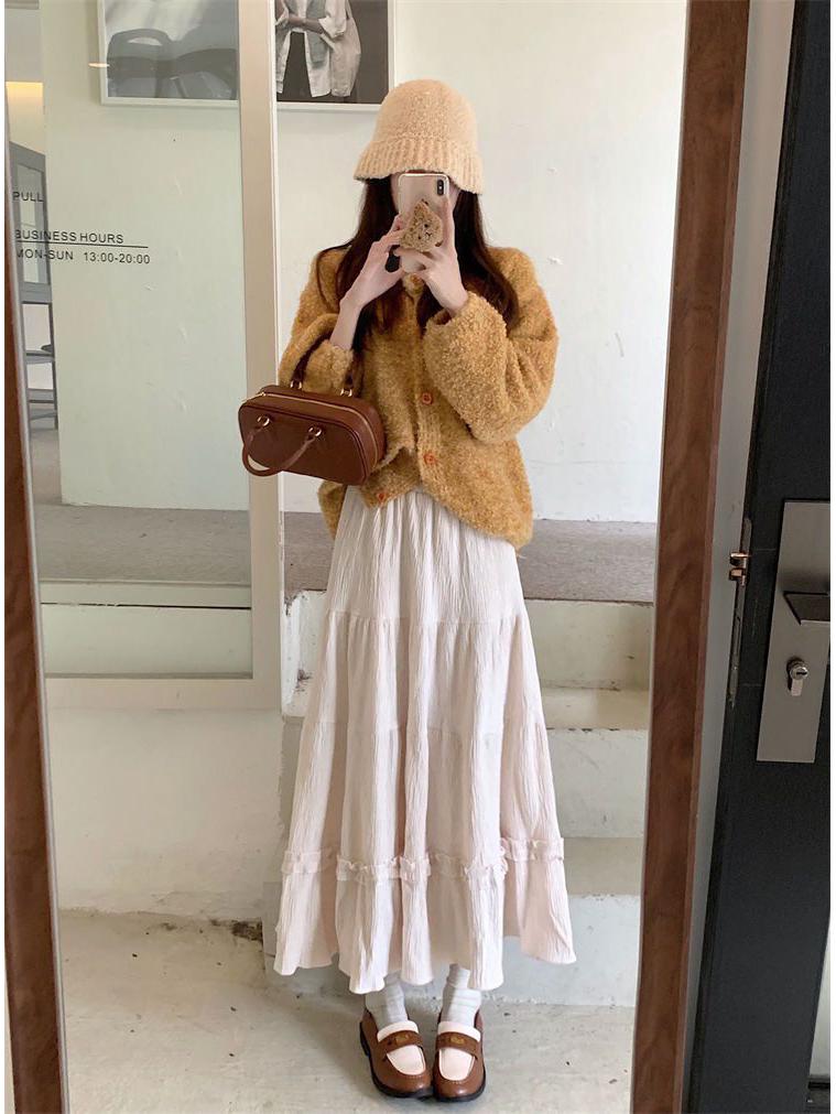 Corduroy Girly Style Long Slimming Cake Skirt - Autumn/Winter Collection