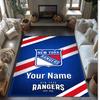 New York Rangers Crystal Velvet Rug, Custom Name Text Personalized Non‑Slip Floor Mat for Home Decor Gift