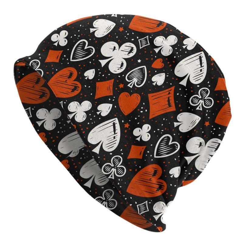 

Playing Cards Symbols Skullies Beanies Cap Poker Red Black Warm Bonnet Cap Knit Hat Headwear Slouchy Scarf Skullies Beanies