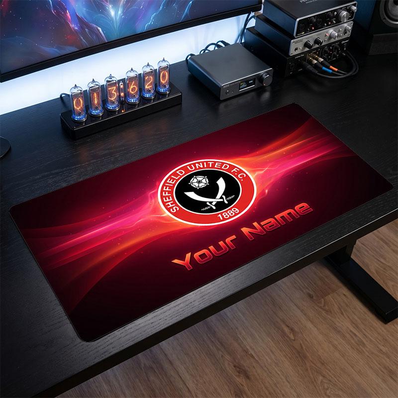 Sheffield United FC Custom Large Mouse Pad, Personalized Name Text Print, Football Logo Non‑Slip Desk Mat Gaming Gift