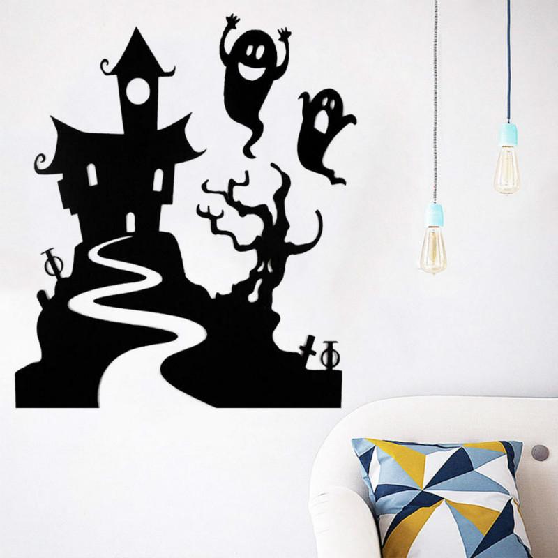New Halloween Little Ghost Castle Wall Sticker Home Room Window Glass Door Decoration Sticker