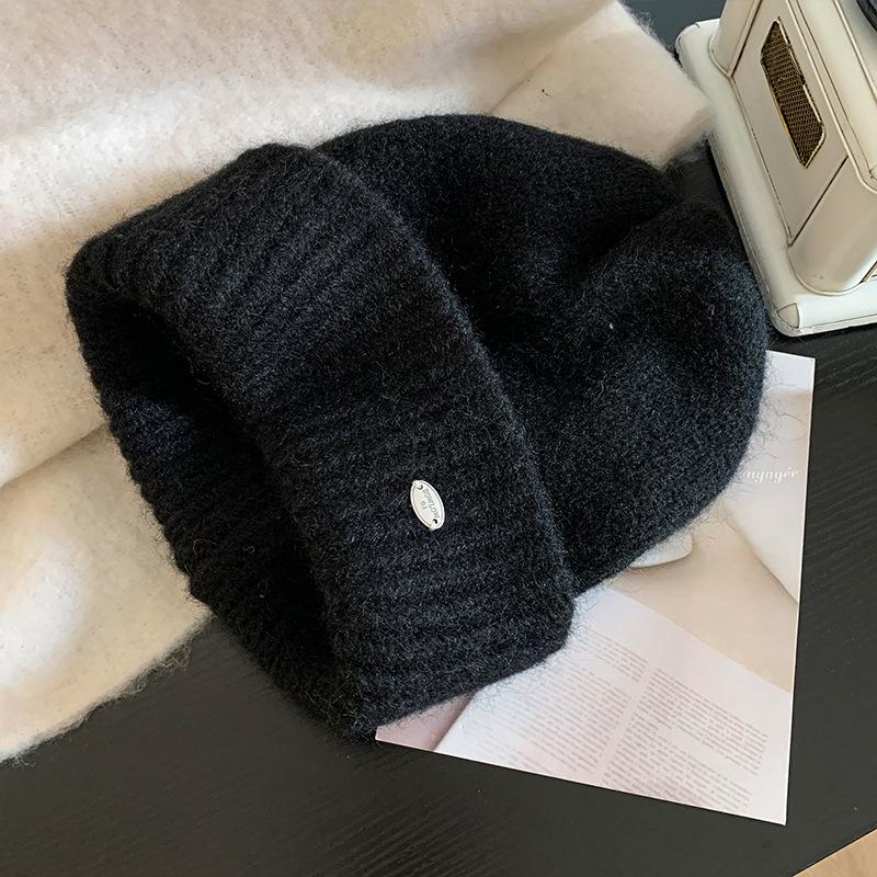 Korean version gray knitted wool hat women's season versatile face small hat big head circumference ear protection cold hat