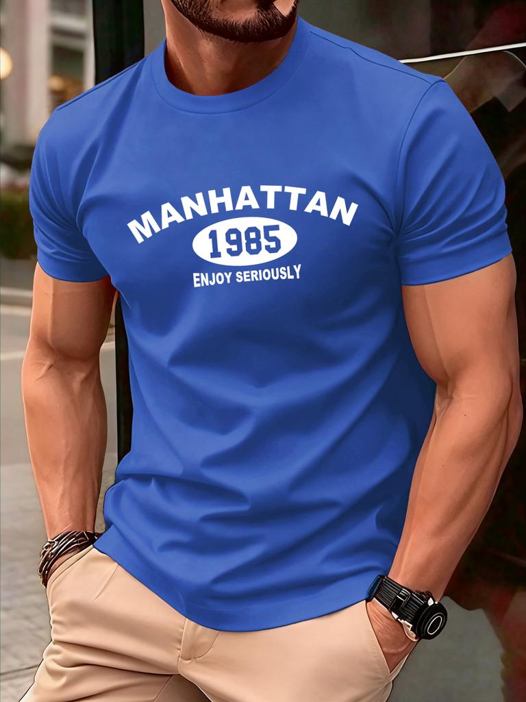 Manhattan 1985 Enjoy Seriously Mens T Shirts Hip Hop AllMatch TShirt Fashion Cotton Summer Clothes Unisex Casual Loose Top
