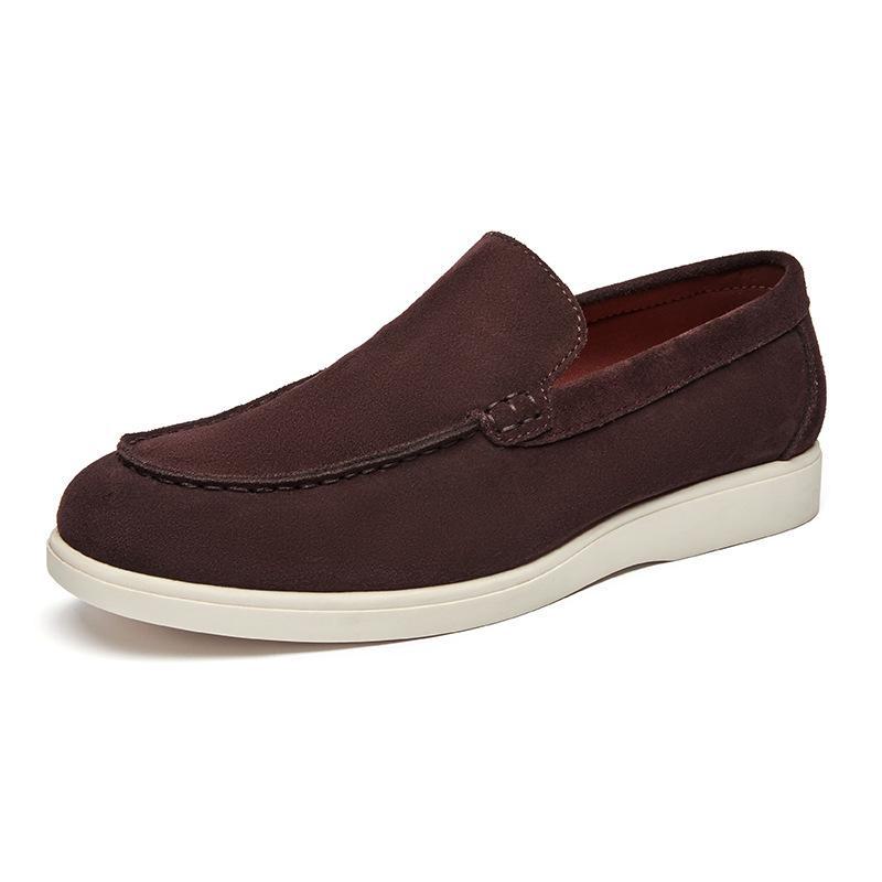 Men's British Style Slip-On Suede Loafers - Genuine Leather Nubuck Casual Shoes