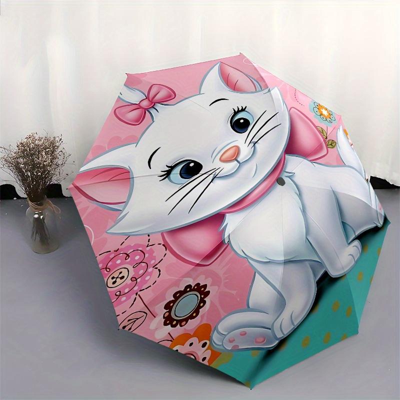 Disney Marie Cat Automatic Opening and Closing Umbrella, Compact Travel Umbrella, Lightweight and Portable, Suitable for Beach Commuting Bus