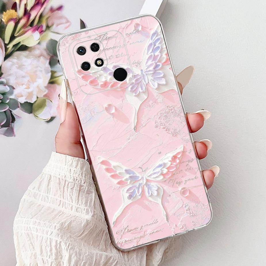 For Xiaomi Redmi 10C Case Cute Cat Luxury Butterfly Painted Cover 6.71'' Soft Silicone Case For Xiaomi Redmi 10C Redmi10C Fundas