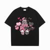 Kuromi and My Melody Tshirt Cartoon Pink Shortsleeve Top Womens Loose Casual Soft Cotton Tshirt Comfortable