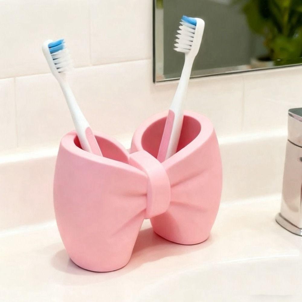 Creative Plastic Bow Shape Toothbrush Holder Lovely Lightweight Makeup Brush Rack Decorative Pen Holder Bedroom