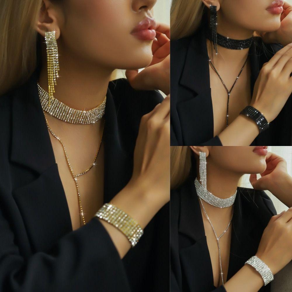 Ensemble Simple Collier Boucles d'Oreilles Bracelet 2/3 pièces Ensemble Collier Incrusté de Strass Fête