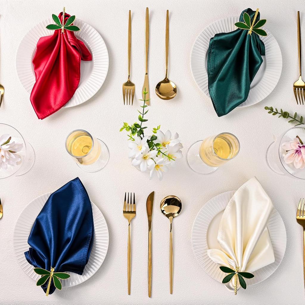 Minimalist Green Dragonfly Napkin Rings for Hotel and Restaurant Table Decor Elegant Napkin Holders for Dining Settings
