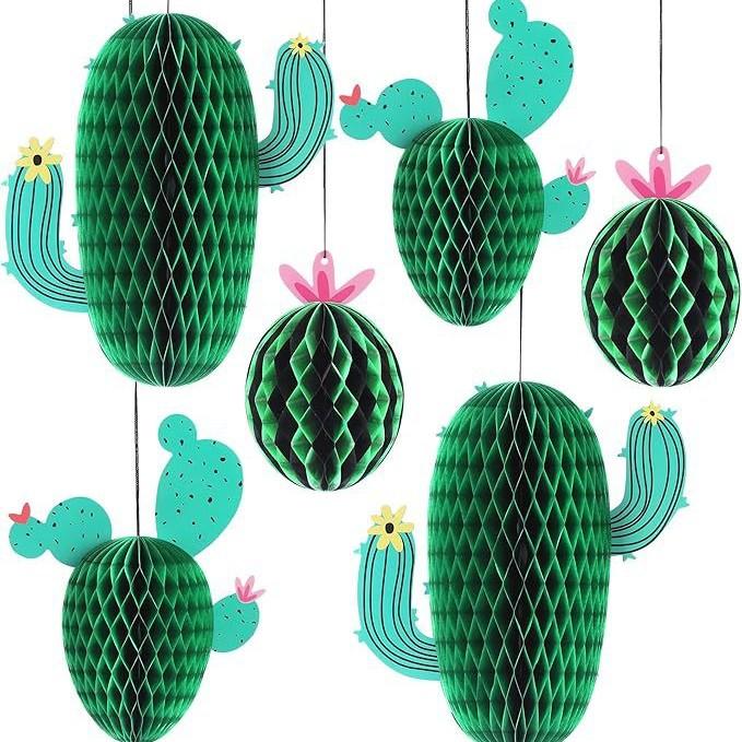 6-Piece Cactus Honeycomb Ball Decoration Desert Party Decoration Mexican Style Cactus Set