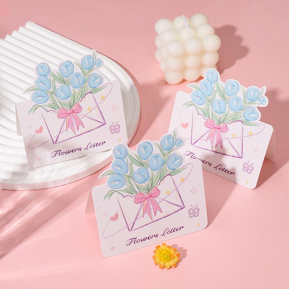5Pcs Portable Cute Flower Thank You Card Three-Dimensional Bouquet Greeting Cards Birthday Greeting Card For Mother's Day Gift