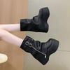 Soft Leather Ankle Mid Calf Boots Winter Autumn High Platform Wedge British Booties Woman New Ladies Chunky Motorcycle Boots