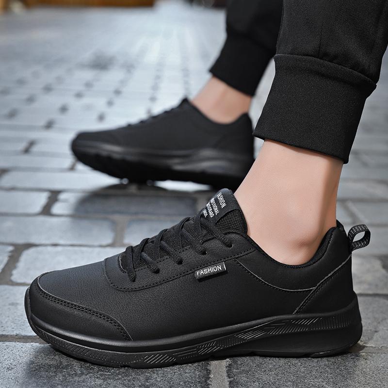 TUINANLE Schwarze Schuhe für Herren, atmungsaktive Laufschuhe, leichte Schnürschuhe, lässige Plateau-Sneakers für Herren