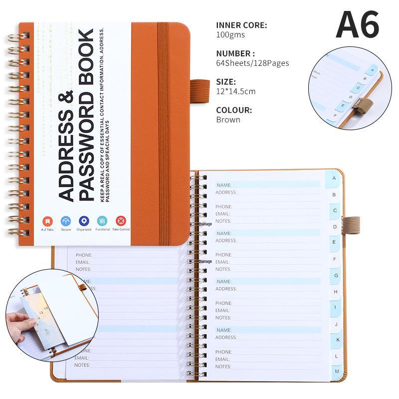 A6 Password Coil Notebook with Custom Letter Tabs & Logo for Business Meetings