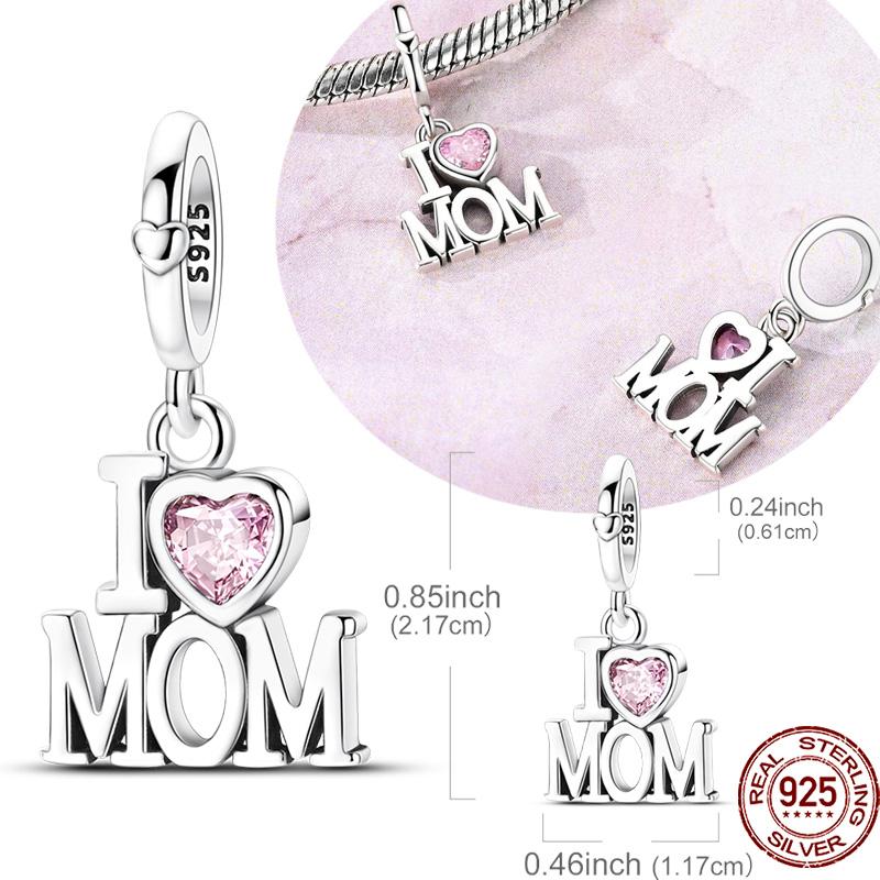 Original 925 Real Sterling Silver Charms Bead I Love Mom Pendant Fit Original Bracelet Necklace For Women DIY Jewelry Gift