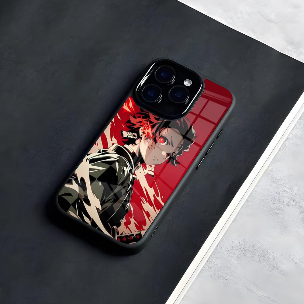

Anime D-Demon S-Slayer Black Soft Phone Case For IPhone 17 Pro Max 16 15 14 13 11 Pro Max Plus Glass Phone Case iPhone 16 Pro