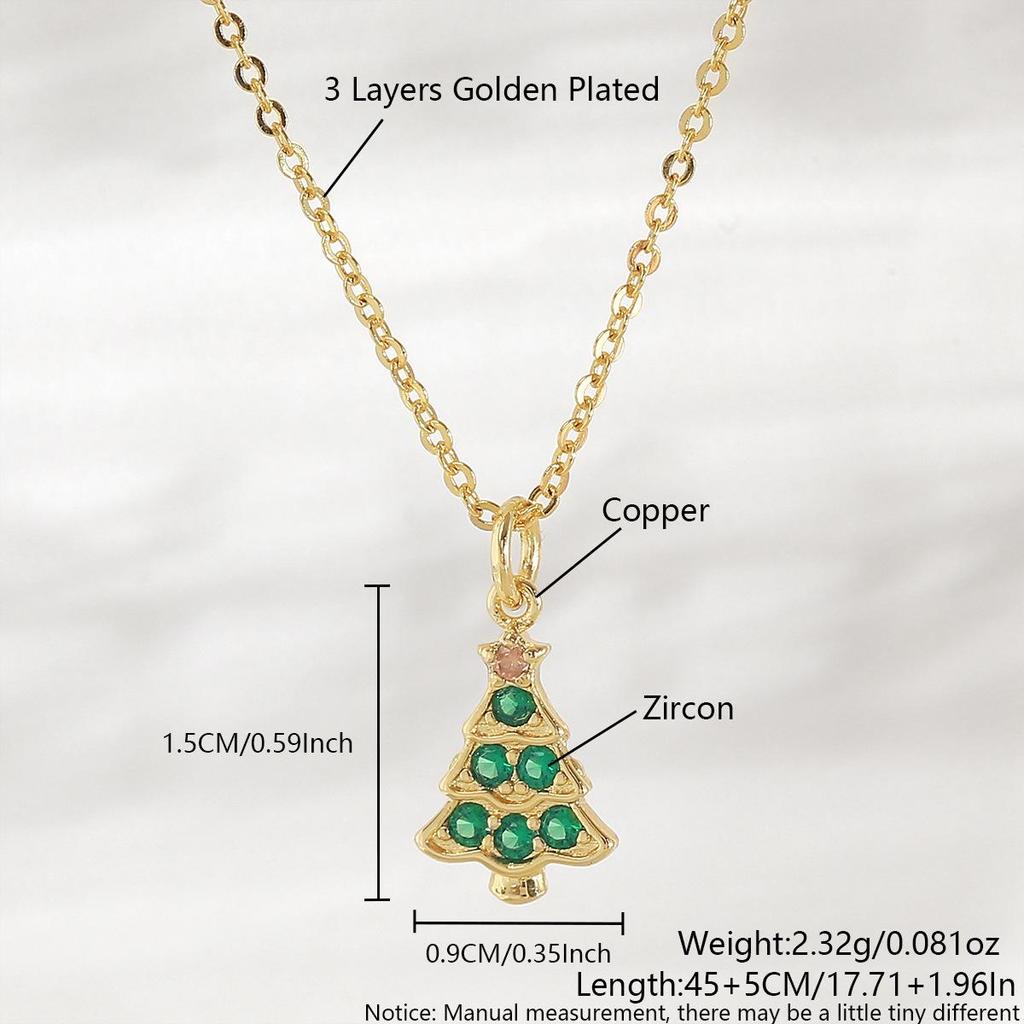 18k Gold Plated Christmas Tree & Snowman Pendant Necklace with Hat, Socks & Scepter - Fashionable Versatile Clavicle Chain.