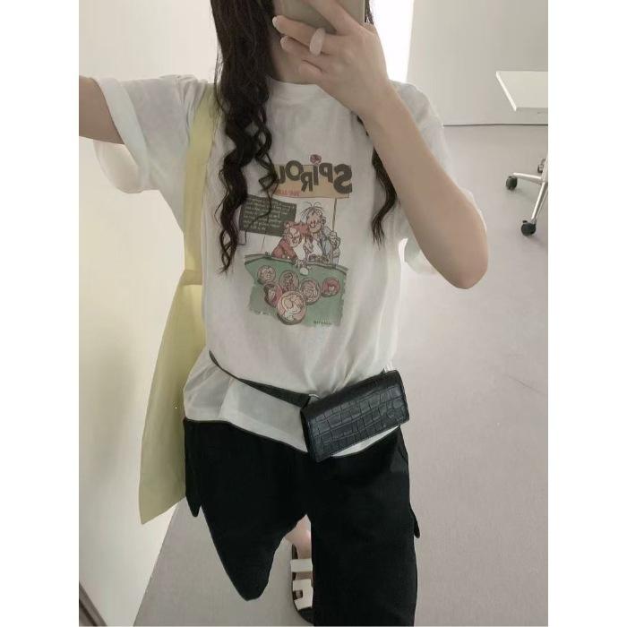 Spring New Style Casual Versatile Round-neck Printed Short-sleeved T-shirt Top