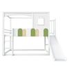 Bunk Bed Children's Bed 90*200 Cm House-Shaped Frame with Windows, Irregular Multicolor Railing Design, with Slide and Safety Ladder, Loft Bed, White
