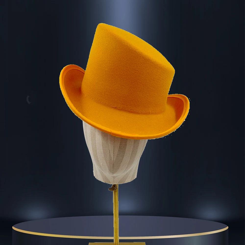 Sloping Top Man Fedora Unisex Gentleman Cosplay Derby Bowler Hat British Shape Hat Autumn Winter Magic Hat Feather Accessories