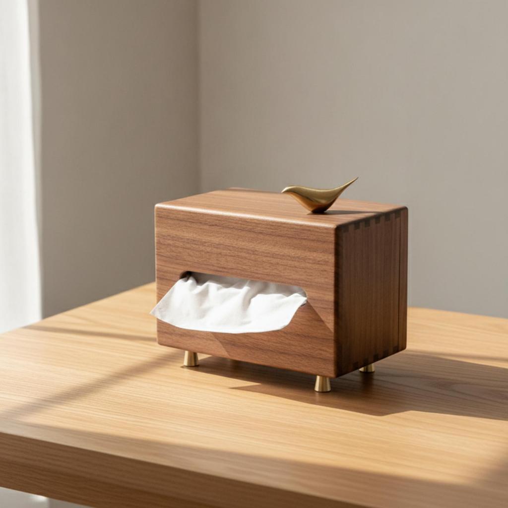 Tissue Box Holder Walnut Wooden Modern for Tabletop