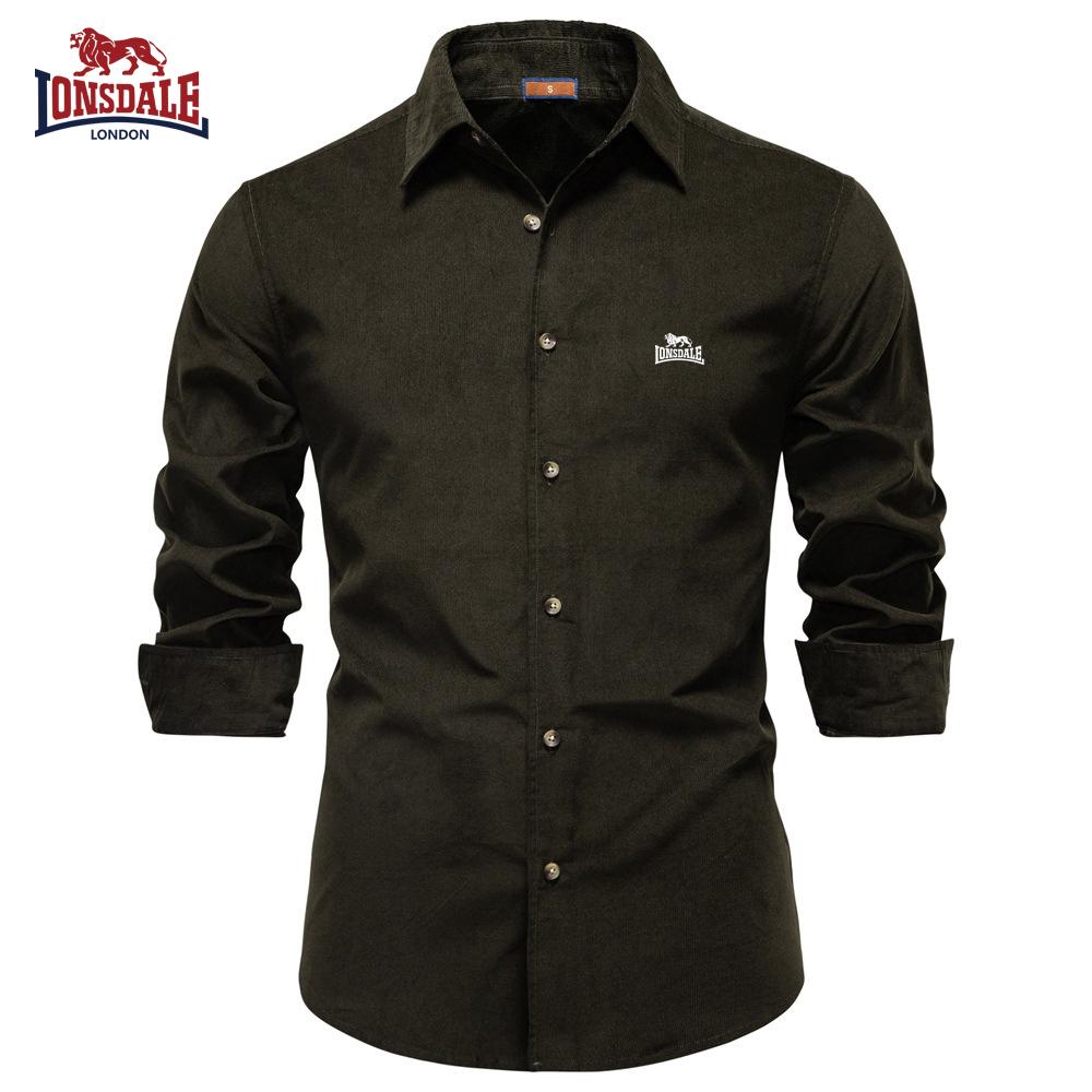 

Lonsdale 2025 Осінньо-зимова вишивка Нова чоловіча вельветова сорочка з лацканами, ділова повсякденна сорочка з довгим рукавом S