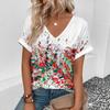 Womens V-Neck Short Sleeve T-Shirt With Leopard Print 3D Effect Colorful Ink Loose Fit Casual Office Wear
