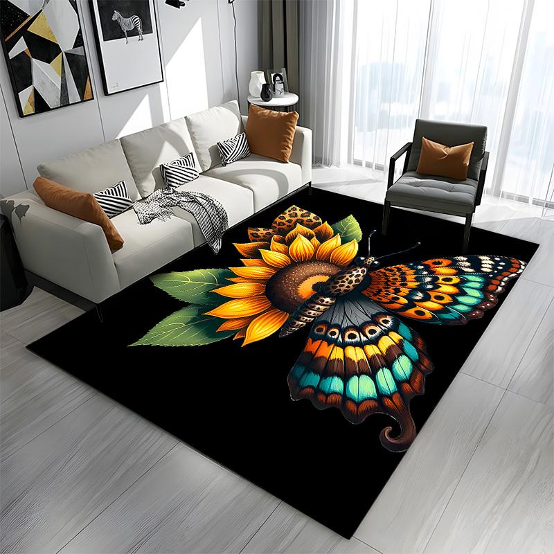 Butterfly and Sunflower Design Patterned Carpet a Non Slip Rug Suitable for All Seasons and Any Setting, Gift