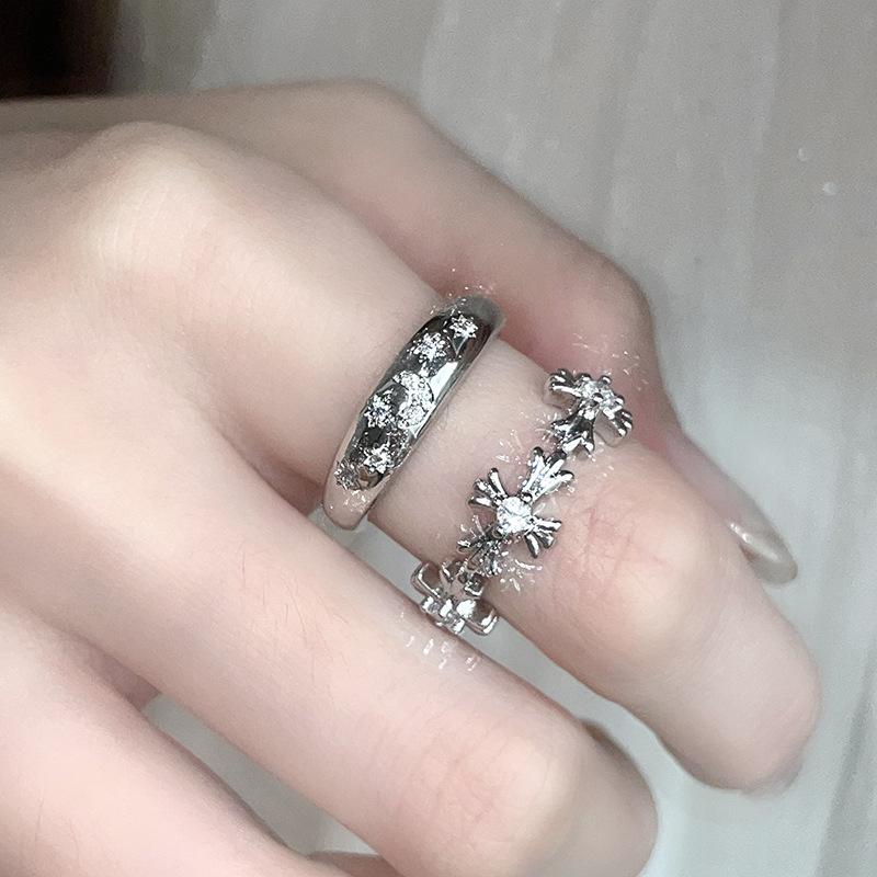 High-End Zircon Cross Ring, Niche Design, Cold Wind, Light Luxury Index Finger Ring, Personalized Opening Ring