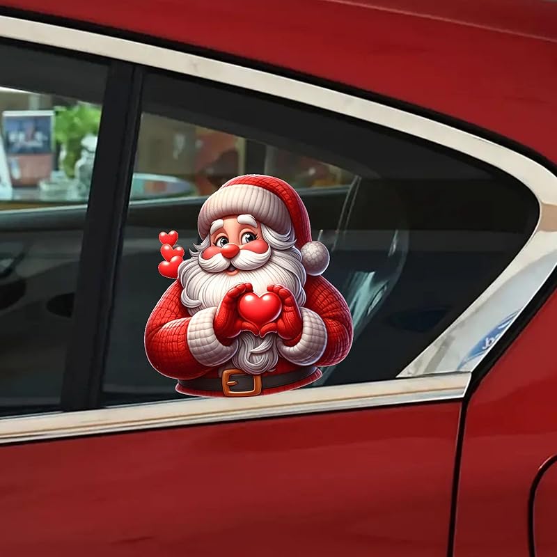 Santa Waving Hand Decal,3D Self-Adhesive Vinyl Sticker for Christmas, Polyvinyl Chloride Car & Window Cling, Suitable for Glass, Metal, Ceramic
