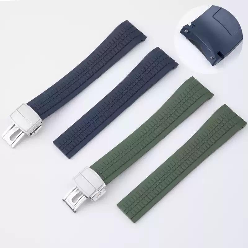 Premium-Grade Soft Rubber Watch Strap Fits For Patek Philippe Silicone 5164A 5167A 5168A 21mm Folding Clasp Watchbands