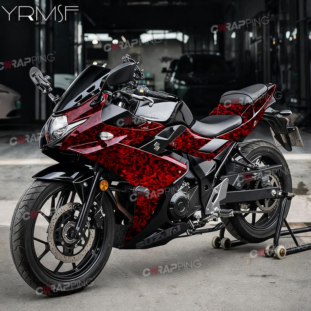 Forged Carbon Wrap Vinyl Car Motorcycle Accessories Auto Car Film Covering Carbon Fiber Sticker Glossy Automotive Wrapping Foil rosso