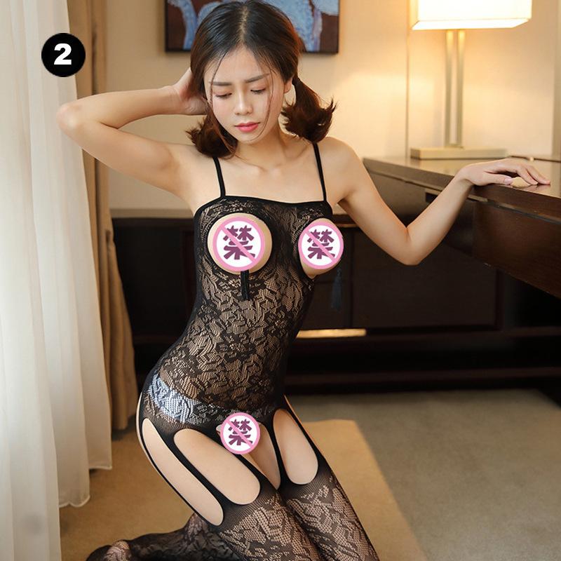 Sexy Lingerie One-piece Stockings Black Silk Open Crotch Seduction Men and Women Bed Mood Uniform Full-body Net Socks