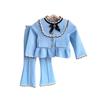 Girls' Spring French Peter Pan Collar Top & Casual Pants Two-Piece Set