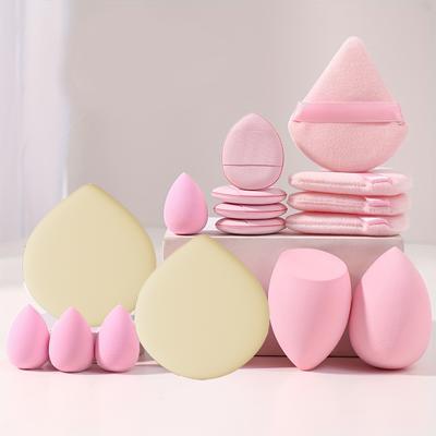 Set Trucco Rosa da 16 Pezzi Set Spugna e Piumino per Trucco Miscelatore Trucco Zucchero Filato per correttore in crema e polvere Set Trucco in Polvere F