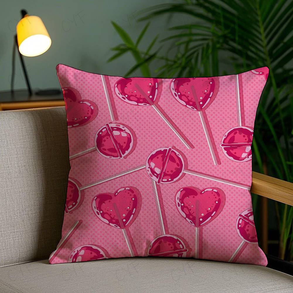 Sweet Pink Candy Pillow Case Safe Custom Photo Pillow, Anti-Fade Brushed Fleece Cushion, Maternal & Infant Safe.