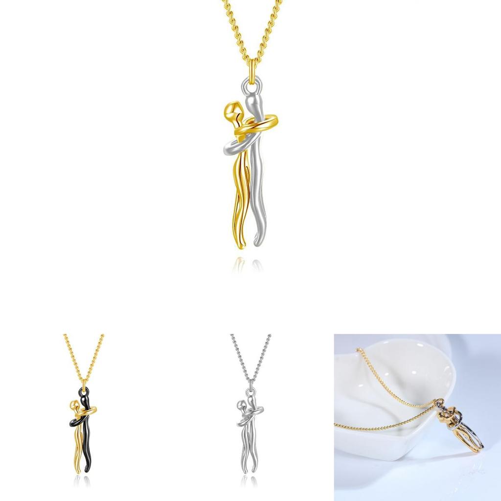 Romantic Couple Embrace Necklace Geometric Design 925 Silver Pendant Necklace