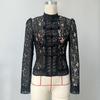 Long Sleeves See-Through Blouse Slim Fit Women Shirt Tops Vintage Lace Printed Shirts  Spring