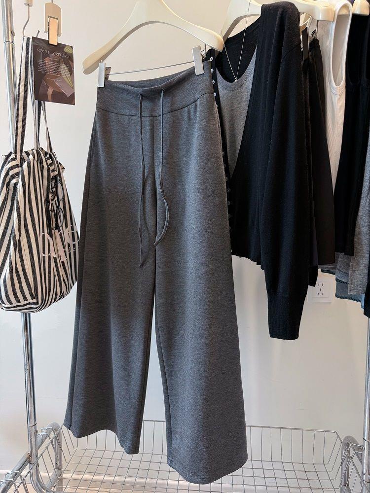 Spring Korean Drape High-Waisted Wide-Leg Pants - Flattering for Pear-Shaped Figures, Casual Straight-Leg Design