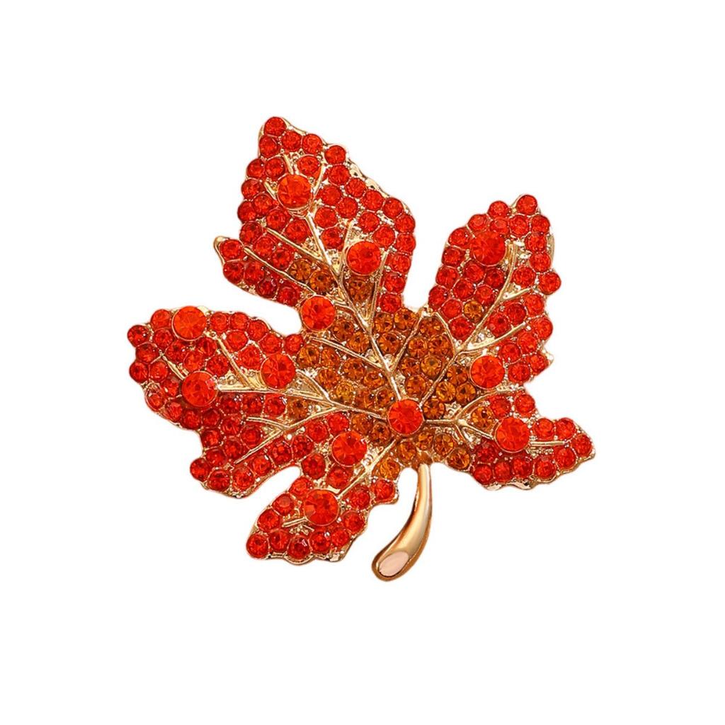 Maple Leaf Brooch with Gradient Color Stones Elegant Leaf Pin for Women
