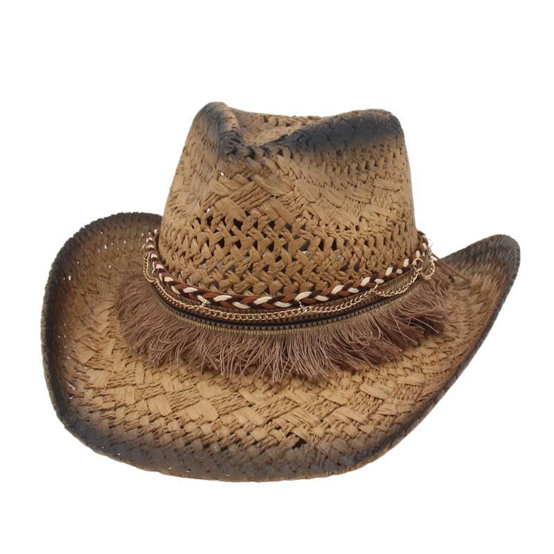 Western Cowboy Straw Hat Hand Knitted Hat Outdoor Casual Visor Bending Edge Jazz Vintage Hat
