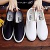 Slip-On-Schuhe aus weißem PU-Leder, Segeltuch, Freizeit-Sneaker, Muffin-Plattform, Studenten-Outdoor-Schuhe