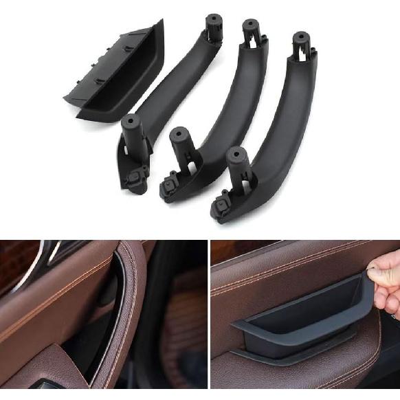 4PCS Front Left Door Armrest Cover Handle Kit Black Interior Driver Side Armrest Panel Ide Inner Handle Trim Replacement for BMW X3 X4 F25 F26 2011