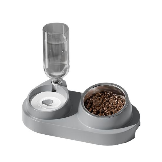 Кормушка для домашних животных 2-в-1, миска для кормления домашних животных, автоматический диспенсер для воды для собак и кошек со съемными мисками из нержавеющей стали, товары для домашних животных серый
